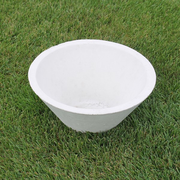 This is a smooth sided, round topped planter that tapers down to a round bottom. 