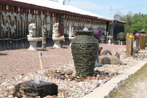 Beautiful stationary fountain in foregound