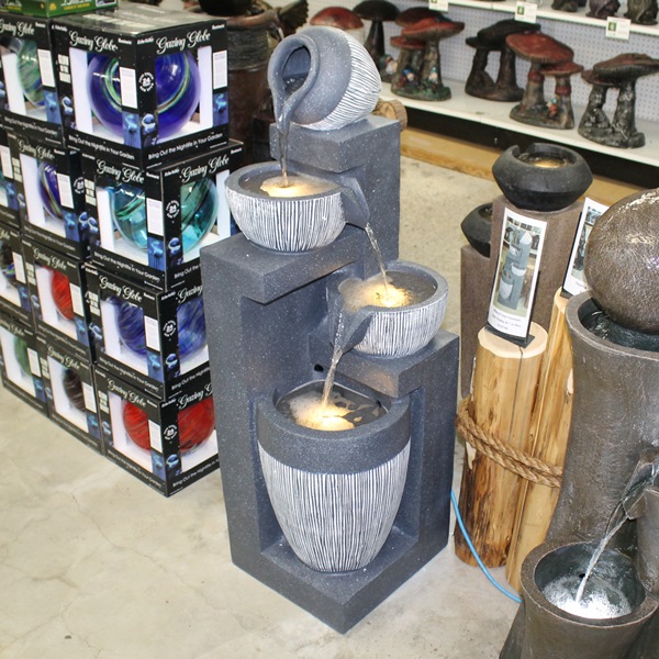 Grey Multi Level Fiberglass Water Fountain Concrete Garden Supply