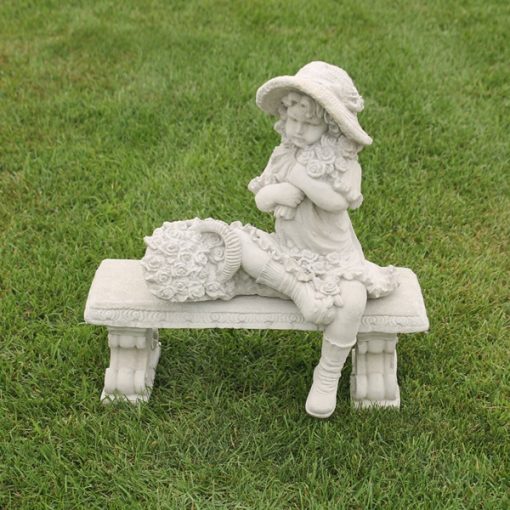 Girl with Flowers with Bench