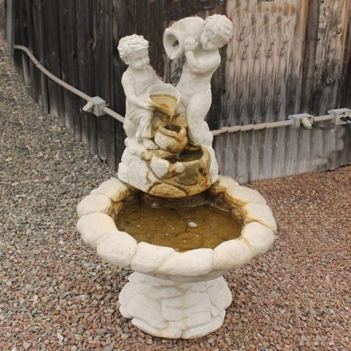 Twin Boys with Rock Bowl Fountain