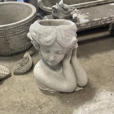 Lady head planter with hands at head Concrete Garden Supply