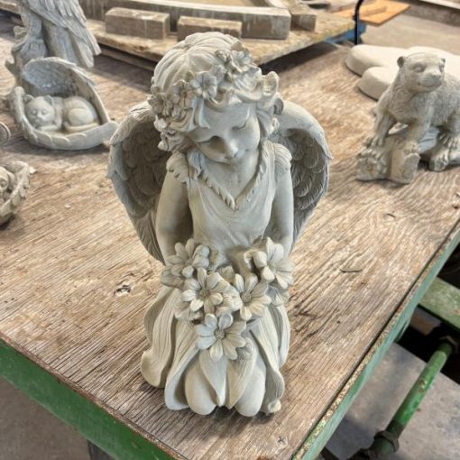 Angel Girl with Flowers N Concrete Garden Supply