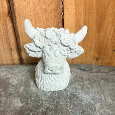 Highland Cow Bust with Flowers